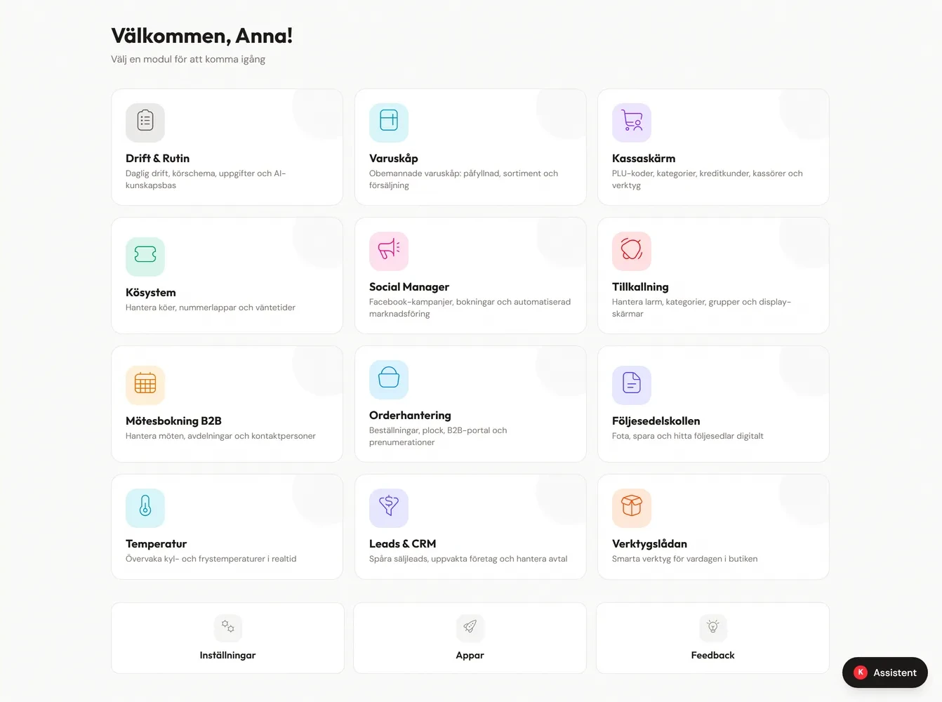 Drifties dashboard med alla moduler