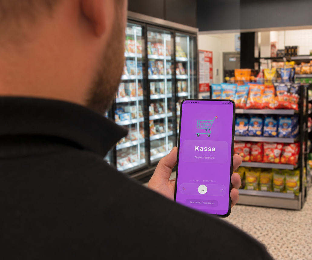 Tillkallning på mobilen ute i butiken